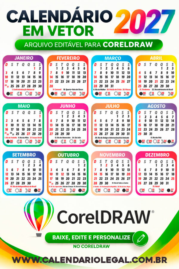 Calendário 2027 Vetor em CD Infantil