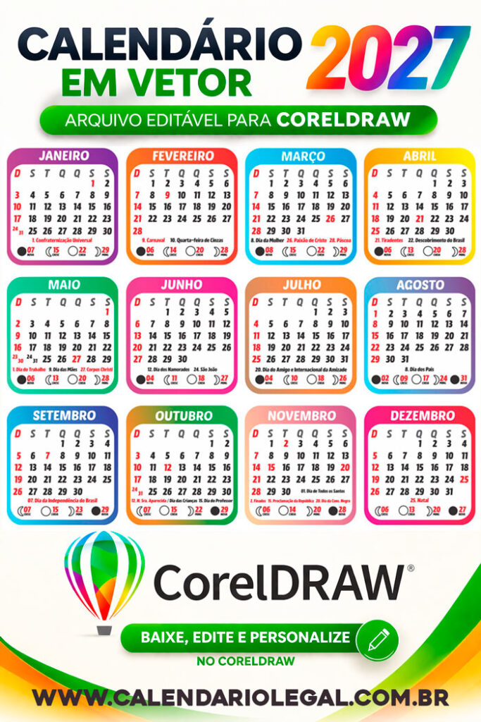 Calendário 2027 Vetor em CD Infantil
