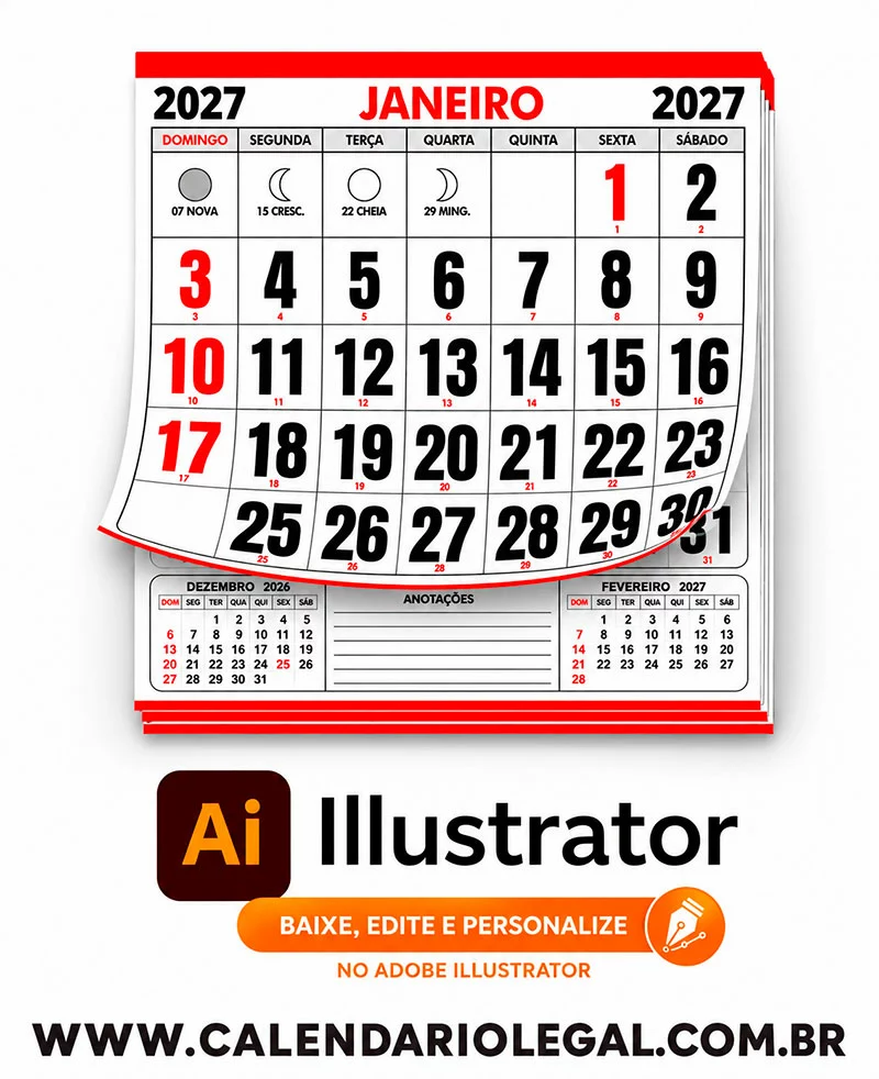 Calendário 2027 Illustrator Vetor