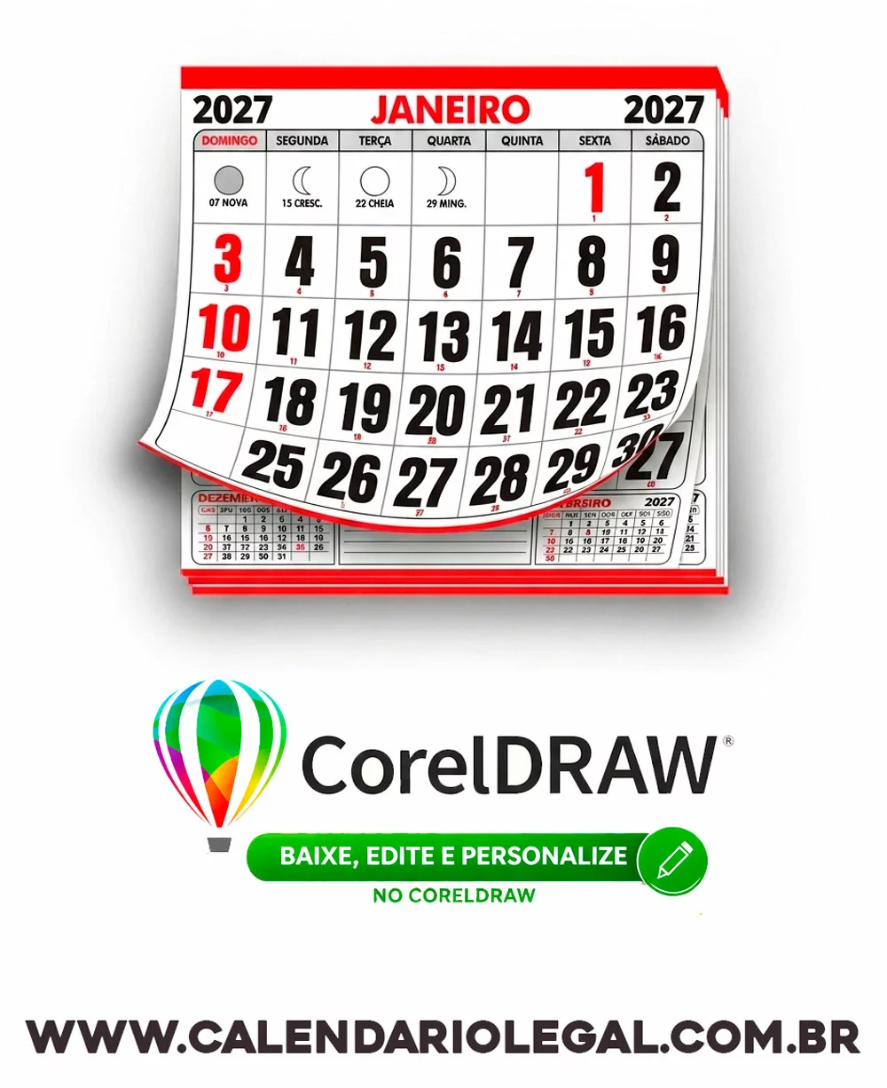 Calendário 2027 Folhinha Vetor CDR Editável