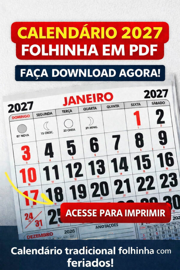 Calendário 2027 em PDF Folhinha