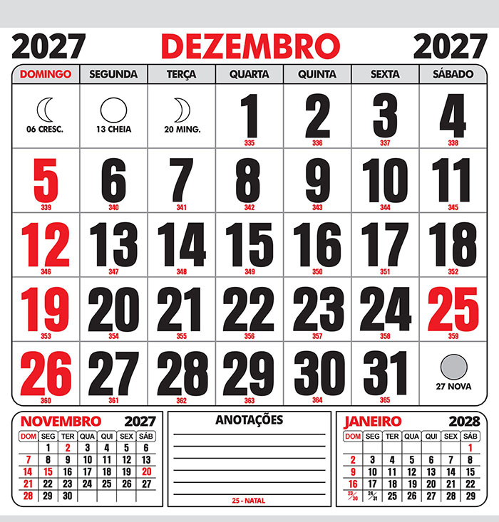 Folhinha Calendário Dezembro 2027 com Feriados Vetor CDR