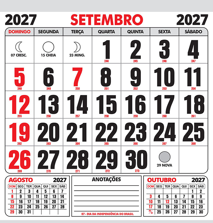 Folhinha Calendário Setembro 2027 com Feriados Vetor CDRs