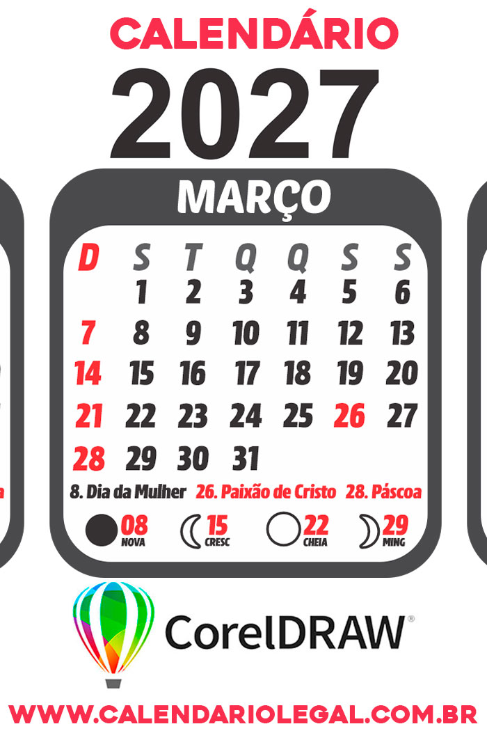 Calendário 2027 Preto Corel Draw Editável