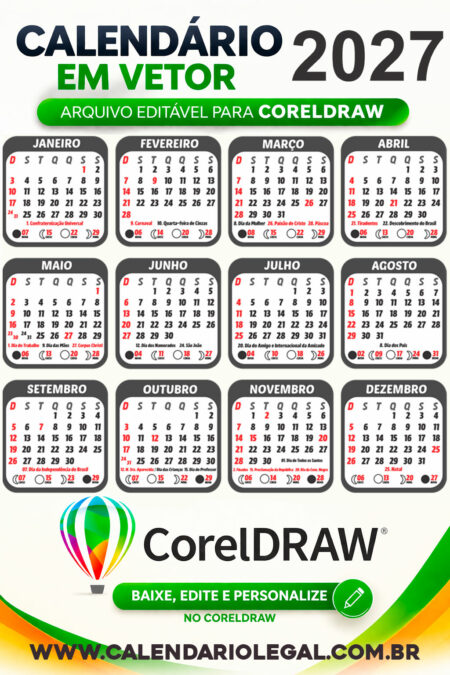 Calendário 2027 Vetor Preto Padrão