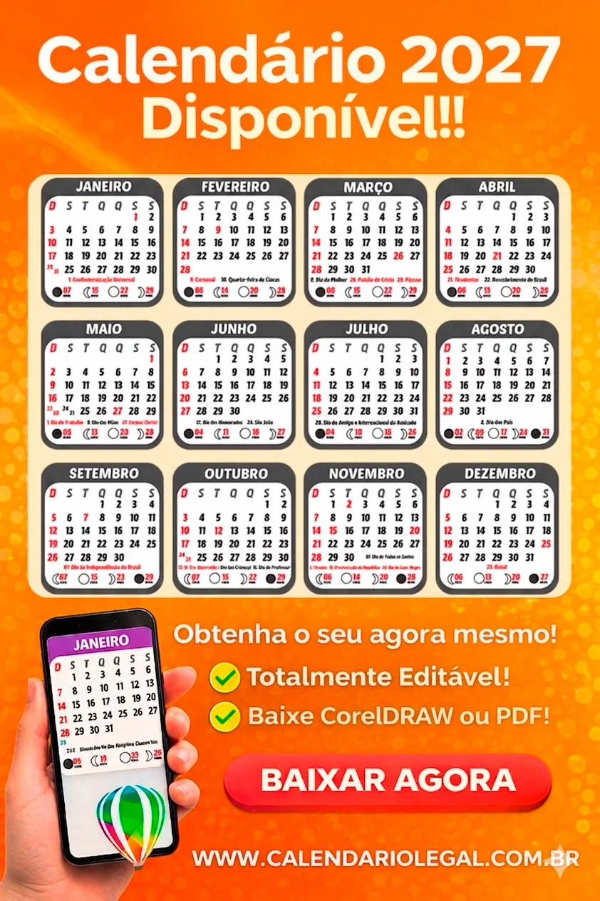 Calendário 2027 Preto em CDR com Feriados e Fases da Lua - Imagem 3