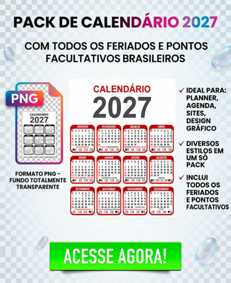 Pack Calendário 2027 Fundo Transparente