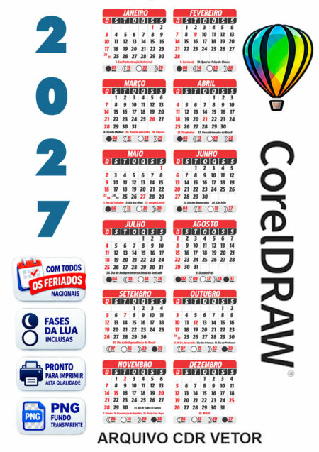 Calendário 2027 CDR Vertical Arquivo Digital Brasileiro