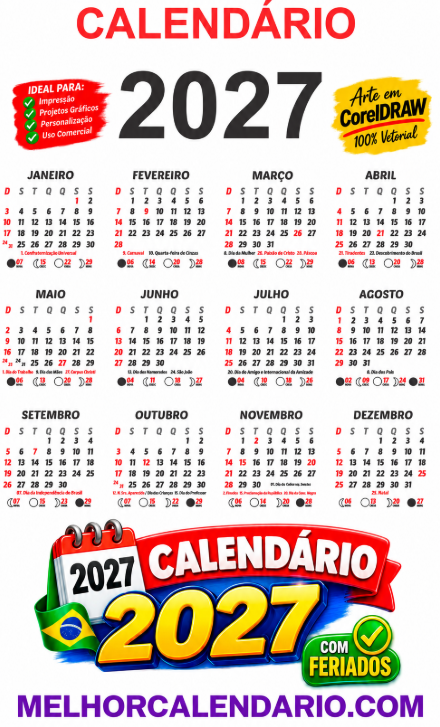 Base de Calendário 2027 em CDR para Editar Fundo Transparente