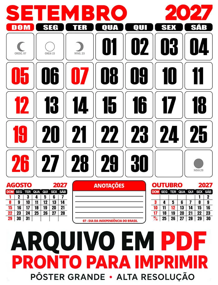 Calendário 2027 Parede Setembro PDF