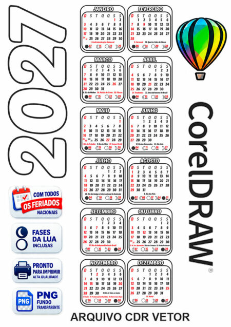 Calendário 2027 Vertical para Colorir Desenho Vetor CDR