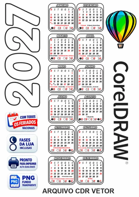 Calendário 2027 Vertical para Colorir Desenho Vetor CDR