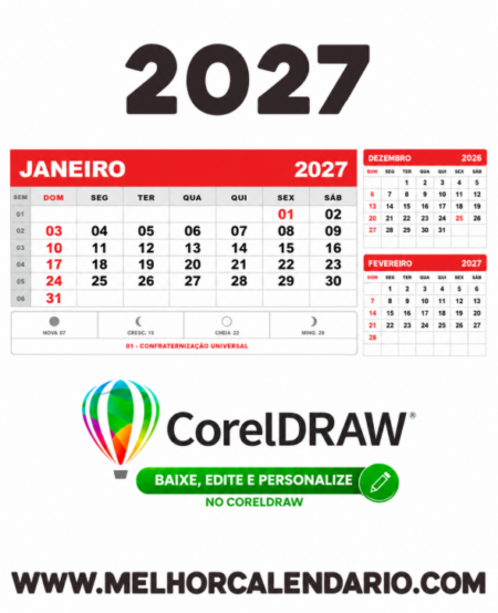 Calendário 2027 de Mesa com Feriados Editável Vetor CDR
