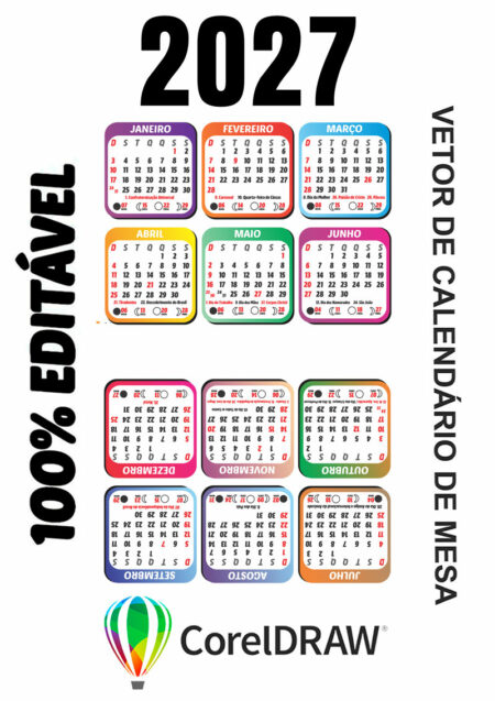 Calendário 2027 de Mesa para Imprimir