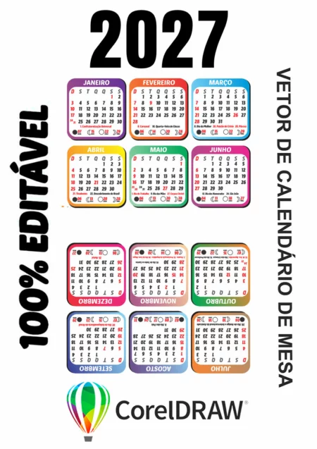 Calendário 2027 de Mesa para Imprimir