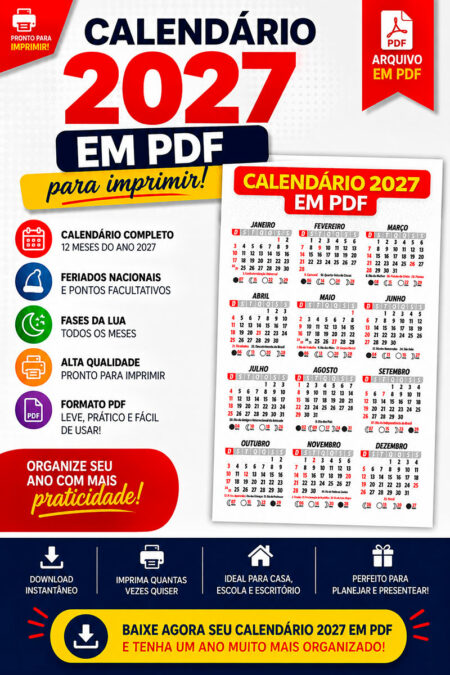 Calendário de Bolso 2027 em PDF para Imprimir