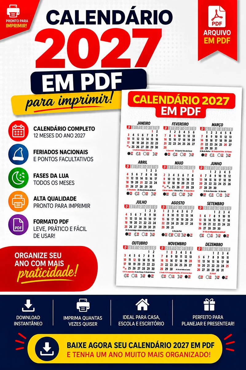 Calendário de Bolso 2027 em PDF para Imprimir