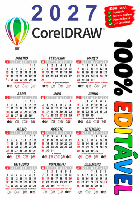 Calendário de Bolso 2027 para Imprimir e Editar CDR